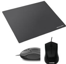 kit Mouse Óptico Office C/ Fio USB 1200 Dpi 1,2m Suporte Pad