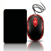 Kit Mouse Óptico USB 1200 DPI + Mouse Pad Antiderrapante Preto