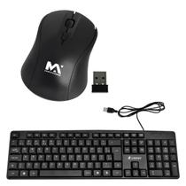 Kit Mouse Óptico Wireless E Teclado Com Fio Conexão Por Usb