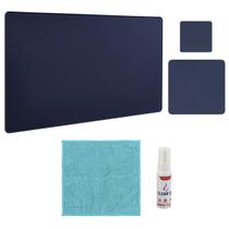 Kit Mouse Pad 43x30cm Protetor Mesa + 20x20cm Com Porta Copos e Kit Limpeza