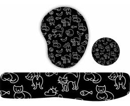 Kit Mouse Pad + Apoio De Teclado + Porta Copos Gatinho 3
