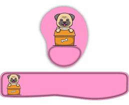 Kit Mouse Pad + Apoio De Teclado Pug Caixa