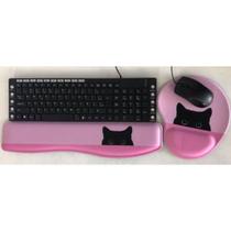 Kit Mouse pad e Apoio Teclado Ergonômico Gatinho Preto - CN