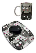 Kit Mouse Pad Gatinhos Lindos E Caneca Cerâmica