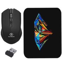 Kit Mouse Recarregável Sem fio Preto Duplo Bluetooth ou Wireless 2.4Ghz + Mouse Pad