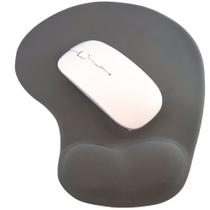 Kit Mouse Sem Fio e Mouse Pad Ergonômico TopGet Cinza e Branco