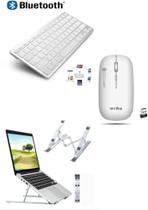 Kit Mouse Silencioso Bluetooth 2.4 GHZ + Teclado sem Fio Padrão + Suporte Tablet ou Notebook