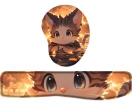 Kit Mousepad Ergonômico Estampado Gatos Aqua + Apoio Teclado