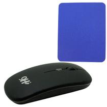 Kit Mousepad Impermeavél Azul Escuro + Mouse Sem fio Preto Wireless USB