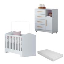 kit Móveis Para Quarto Bebê Incluso Cômoda Berço E Colchão MDF Multifuncional