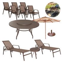 Kit Móveis Piscina Mesa 1,40m Giratória, 6 Cadeiras e 2 Espreguiçadeiras