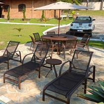 Kit Móveis Piscina Mesa 1,40m Giratória, 6 Cadeiras e 2 Espreguiçadeiras Tela e Alumínio