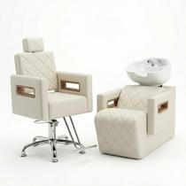 Kit móveis salão de beleza cabelereiro profissional 1 Lavatorio Cuba De Louça 1 Cadeira Reclinável