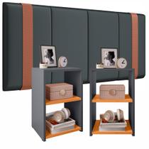 Kit Mozão Cabeceira Modulada 1,40 com 2 mesas de cabeceira Bella em Estilo Retrô Estilo Cor Cinza Cinamomo Kit Mozão Cabeceira Modulada 1,40 com 2 mesas de cabeceira Bella em Estilo Retrô Estilo Cor Cinza Cinamomo