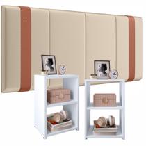 Kit Mozão Cabeceira Parise 1,40 + 2 mesa de cabeceira Bella em Estilo Retrô Cor Bege com Branco