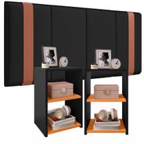Kit Mozão: Cabeceira Parise 1,40 + 2 mesa de cabeceira Bella em Estilo Retrô PRETO COM CINAMOMO