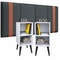 Kit Mozão Cabeceira Parise 1,40 + 2 mesa de cabeceira Charme Cor Cinza c/ Branco Kit Mozão Cabeceira Parise 1,40 + 2 mesa de cabeceira Charme Cor Cinza c/ Branco