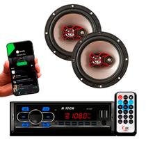 Kit Mp3 Som Automotivo Com Controle HT1023 Bluetooth USB SD AUX Par Alto Falantes Triaxial 06 Polegadas B3X60X Bravox