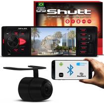 Kit MP5 Player Shutt Los Angeles 1 Din 4 Pol Bluetooth USB MP3 MP4 + Câmera Ré Colorida 2 em 1 Preta