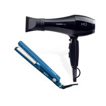 Kit mq - secador cabelo mq turbo black 2400w 127v + chapinha prancha alisadora mq titanium blue 450