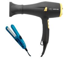 KIT MQ - SECADOR DE CABELO PROFISSIONAL VORTEX GOLD 2400W 220V + PRANCHA MINI TITANIUM BLUE 204ºC