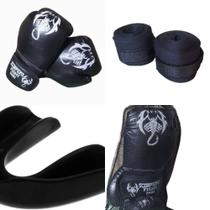 Kit Muay Thai,Boxe Kickboxing Luva+Bandagem+Sacola+ bucal