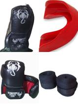 Kit Muay Thai,Boxe Kickboxing Luva+Bandagem+Sacola+Bucal - Talenttos Sport Fight