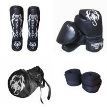 Kit Muay Thai Boxe Kickboxing Luva+Caneleira+ Bandagem +Bolsa - Scorpions Fight Thai