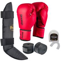 Kit Muay Thai Boxe Luva, Bandagem, Bucal E Caneleira Fheras