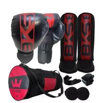 Kit Muay Thai Boxe Luva Caneleira Bolsa Bandagem Bucal Feminino