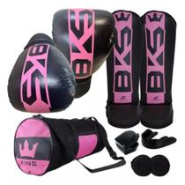 Kit Muay Thai Boxe Luva Caneleira Bolsa Bandagem Bucal Feminino