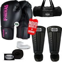 Kit Muay Thai Completo Luva Pro Pink Bolsa Caneleira 8oz - Fheras