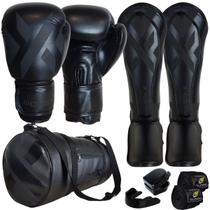 Kit Muay Thai Completo Luvas, Caneleiras, Bolsa, Bandagem e Protetor Bucal Ideal Boxe, Treino e Luta Profissional Power X Olimpo Esportes