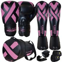 Kit Muay Thai Completo Luvas, Caneleiras, Bolsa, Bandagem e Protetor Bucal Ideal Boxe, Treino e Luta Profissional Power X Olimpo Esportes
