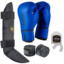 Kit Muay Thai e Boxe Luva, Bandagem, Protetor Bucal e Caneleira Fheras