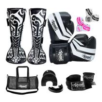 Kit Muay Thai Kickboxing CONFY com Bolsa Spank - Preto - 10oz