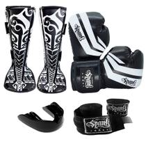 Kit Muay Thai Kickboxing CONFY Spank - Preto - 12oz Kit Muay Thai Kickboxing CONFY Spank - Preto - 12oz
