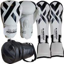 Kit Muay Thai Kickboxing Luva + Caneleira + Bolsa Olimpo Branco - Olimpo Esportes