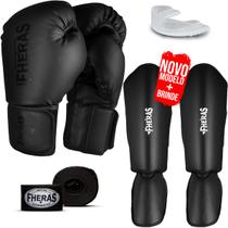 Kit Muay Thai Luva All Black Bandagem Bucal Gladiadora 08oz - Fheras