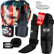 Kit Muay Thai Luva Bandagem Caneleira Bucal EUA 10oz