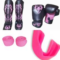 Kit Muay Thai Luva+ Caneleira+ Band.+Bucal Scorpions Fight Thai