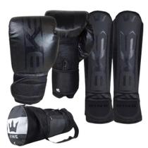 Kit Muay Thai Luva Caneleira Bolsa Artes Marciais Bks