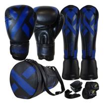 Kit Muay Thai Luva Caneleira Bolsa Bandagem Bocal PowerX