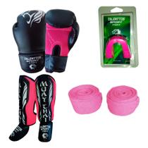 Kit Muay Thai Luva+ Caneleira Pró Combate+Bandagem+bucal - Talenttos Sport fight