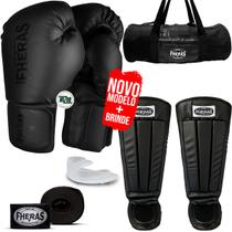 Kit Muay Thai Luva De Boxe PRO Bandagem Bolsa Anatômica 12oz