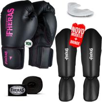 Kit Muay Thai Luva PRO Pink Bandagem Bucal Gladiadora 08oz