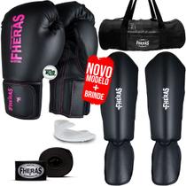 Kit Muay Thai Luva PRO Pink Caneleira Bandagem Bolsa 08oz - FHER4S