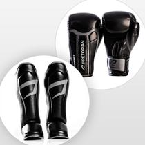 Kit Muay Thai Luvas + Caneleiras Impact Preto-Prata Pretorian