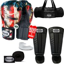 Kit Muay Thai MMA Completo Luva EUA Bolsa Caneleira 08oz