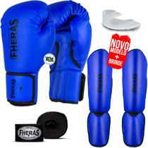 Kit Muay Thai MMA Luva Bandagem Bucal Gladiadora Azul 08oz
